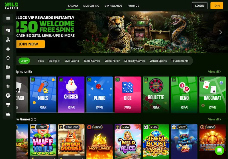 wild casino landing page